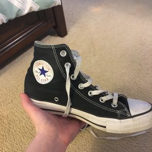 black high top converse, worn, size 8 women’s